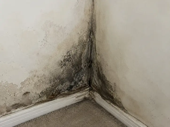 Black mold spreading up a drywall corner | Denver toxic mold lawyer | Lionheart Injury Law
