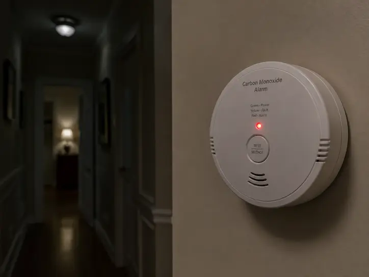 Carbon monoxide alarm on a hotel wall | Denver carbon monoxide poisoning lawyer | Lionheart Injury Law