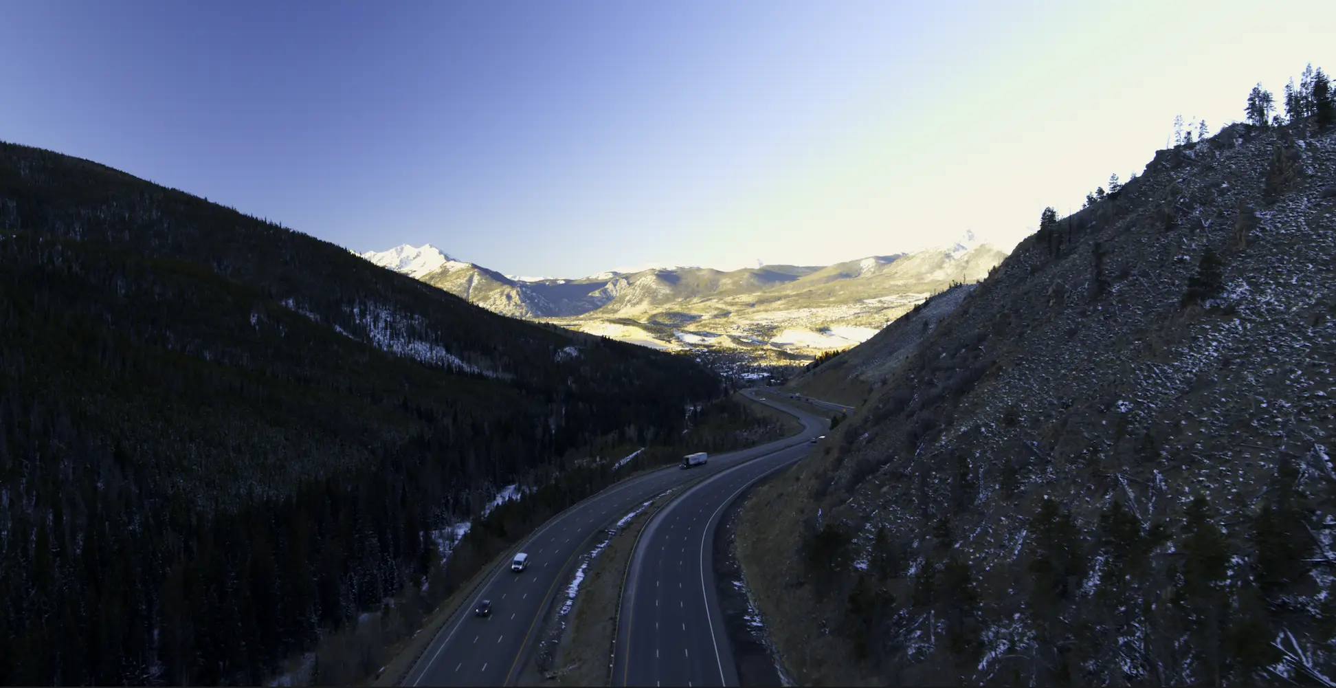 Aerial view of a Colorado mountain highway | Colorado motorcycle accident attorney | Lionheart Injury Law