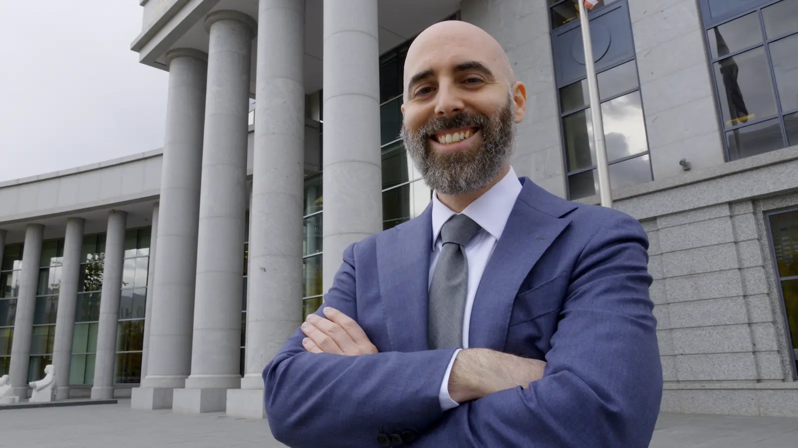 Adam Fonta, Denver burn injury lawyer, outside the Denver courthouse | Lionheart Injury Law