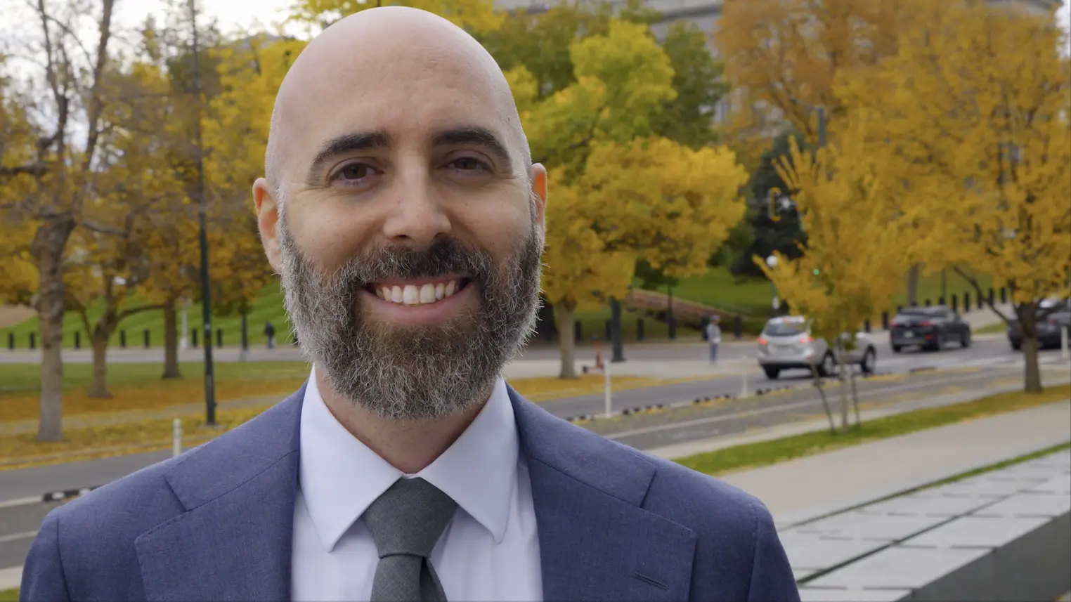 Adam Fonta, Denver child sexual abuse lawyer, outside the Denver courthouse | Lionheart Injury Law