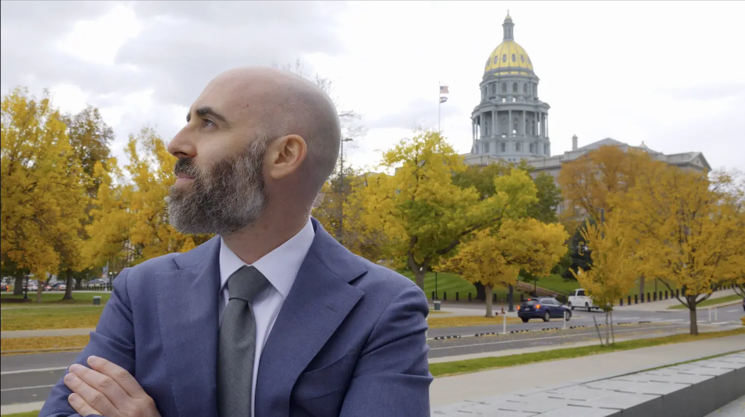 Denver car accident attorney Adam Fonta at the Denver courthouse | Lionheart Injury Law