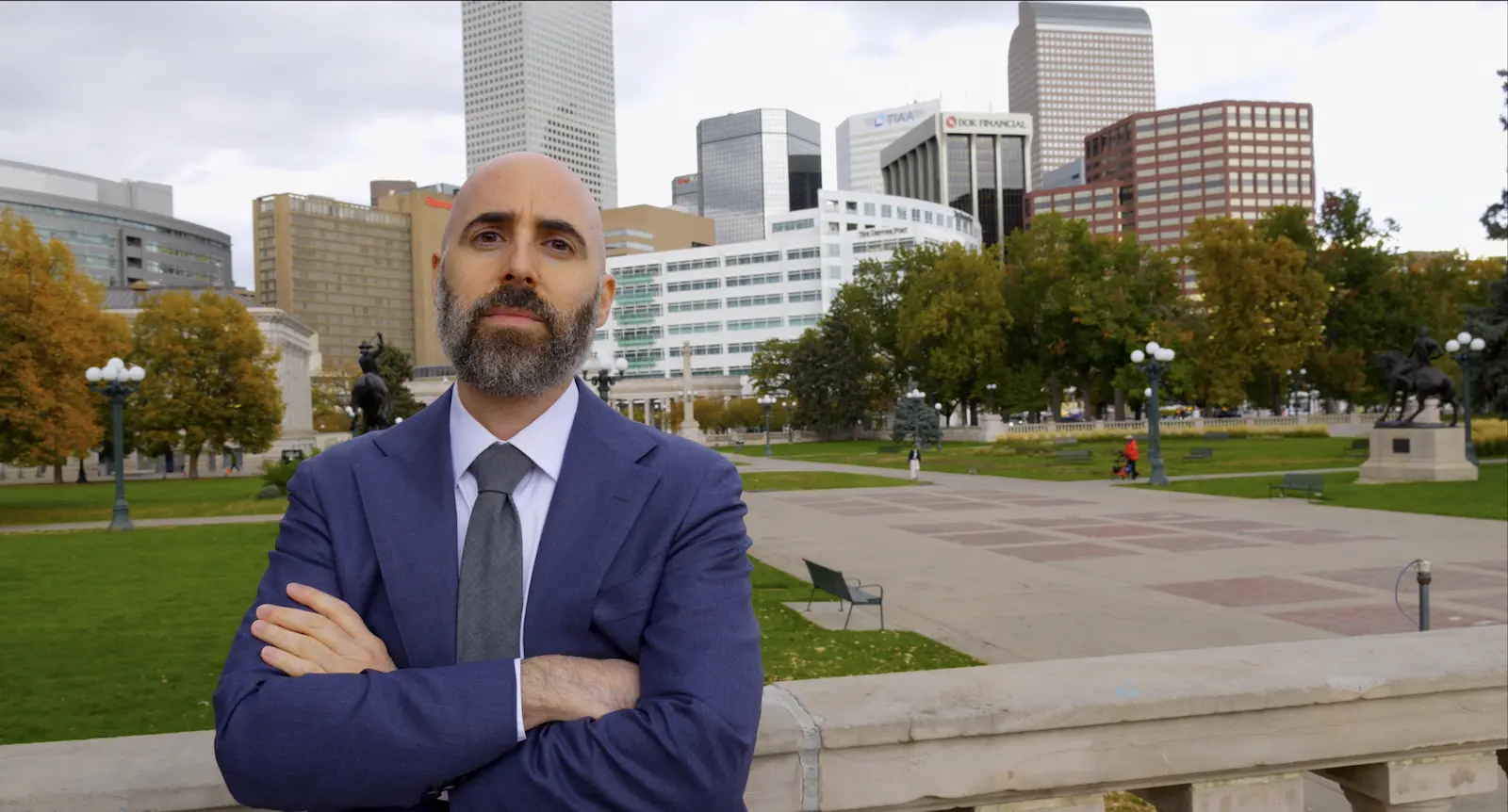 Adam Fonta, Denver car accident lawyer, in downtown Denver | Lionheart Injury Law